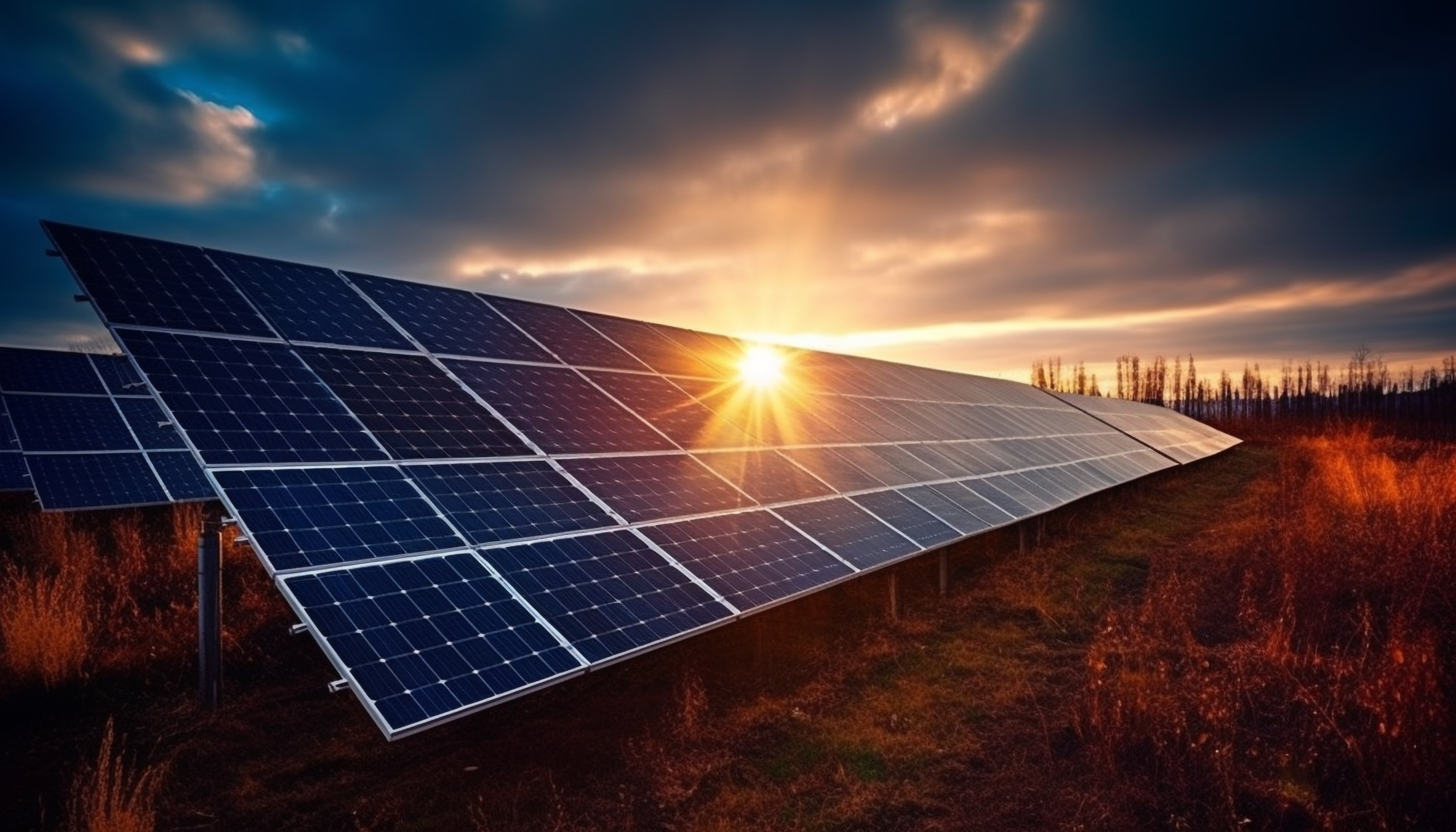 Panneaux solaires au coucher de soleil